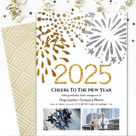 Business 2025 Festive Fireworks Modern Black Guld Julkort