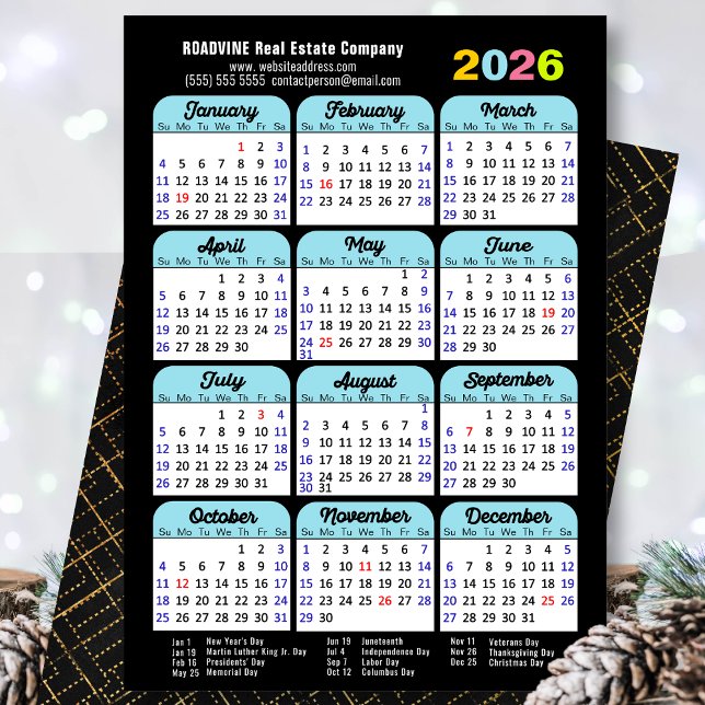 Business 2026 Calendar Black Minimalist Julkort (Skapare uppladdad)
