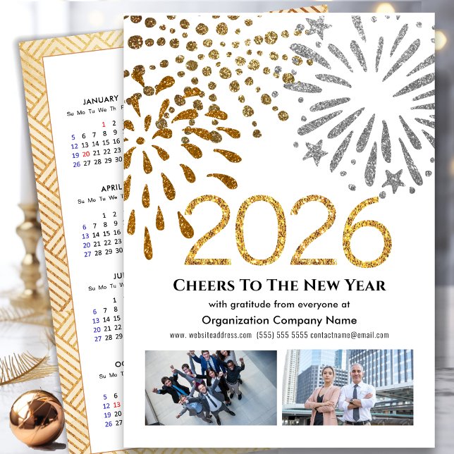 Business 2026 Calendar Festive Fireworks Guld Julkort (Skapare uppladdad)