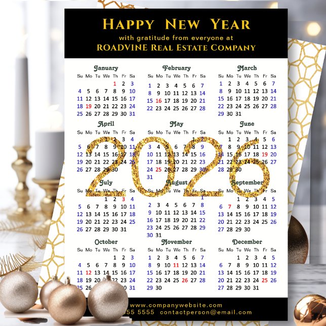 Business 2026 Calendar Guld Modern Black Glitter Julkort (Skapare uppladdad)