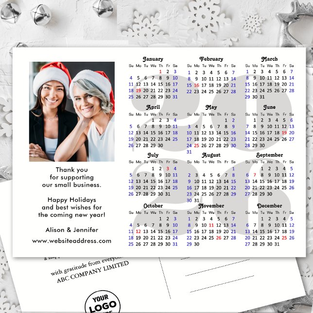 Business 2026 Calendar Minimalist Silver Glitter Helg Vykort (Skapare uppladdad)