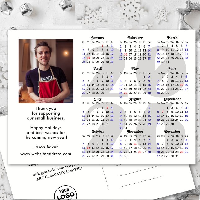 Business 2026 Calendar Minimalist Silver Glitter Helg Vykort (Skapare uppladdad)