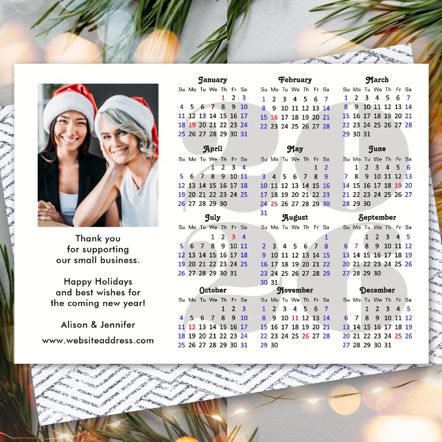 Business 2026 Calendar Minimalist Silver Glitter Julkort (Skapare uppladdad)