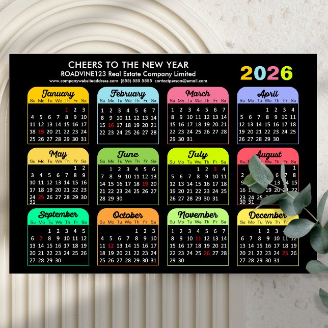 Business 2026 Calendar Modern Black Guld Colorful Julkort (Skapare uppladdad)