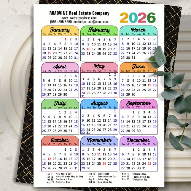 Business 2026 Calendar Modern Black Guld Colorful Julkort (Skapare uppladdad)