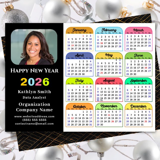Business 2026 Calendar Modern Black Guld Colorful Julkort (Skapare uppladdad)