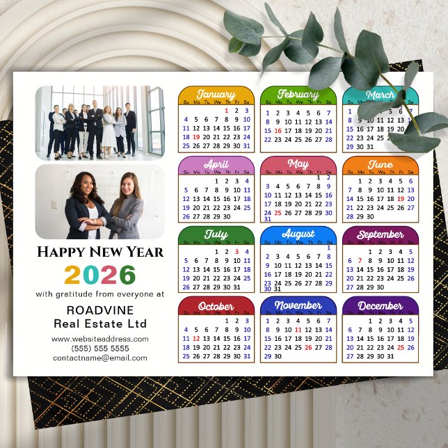 Business 2026 Calendar Modern Black Guld Colorful Julkort (Skapare uppladdad)