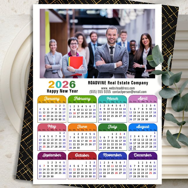 Business 2026 Calendar Modern Black Guld Colorful Julkort (Skapare uppladdad)