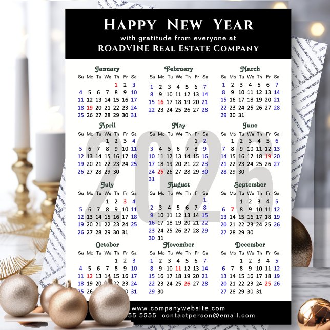 Business 2026 Calendar Modern Black Minimalist Julkort (Skapare uppladdad)