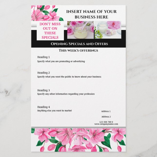 Business 4-fotokörsbärssalon-chic för blommar flygblad (Framsidan)