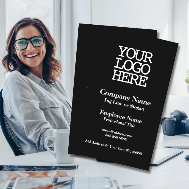 Business Add Your Company Logotyp Black and White Visitkort (Skapare uppladdad)