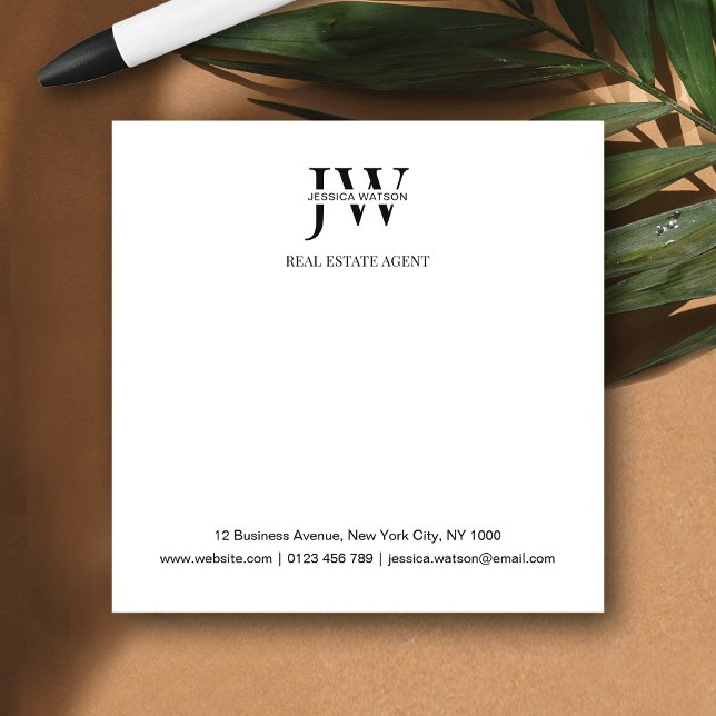 Business Address Monogram Real Estate Business Post-it Block (Skapare uppladdad)