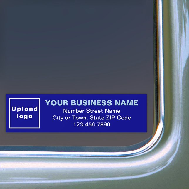 Business Adress och Mobilt nummer på Blue Bildekal (Your business name, logo, address and phone number on blue bumper sticker.)