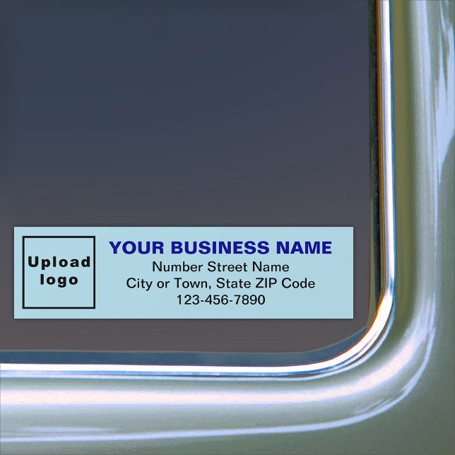 Business Adress och Mobilt nummer på Light Blue Bildekal (Your business name, logo, address and phone number on light blue bumper sticker.)