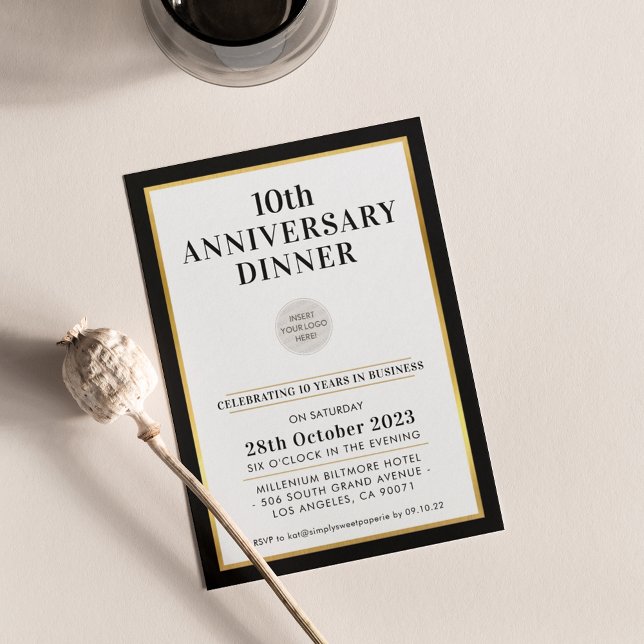BUSINESS ANNIVERSARY PARTY modern svart guld Inbjudningar (Skapare uppladdad)