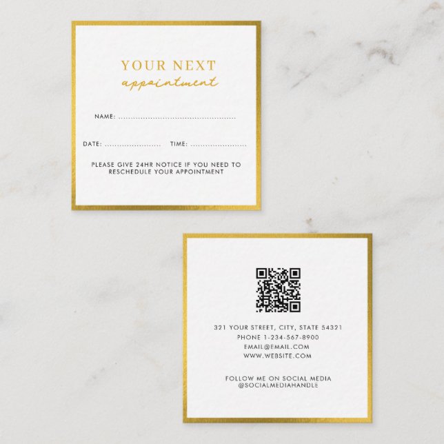 Business Beauty Appointation Card White Guld Fyrkantigt Visitkort (Fram/baksida)