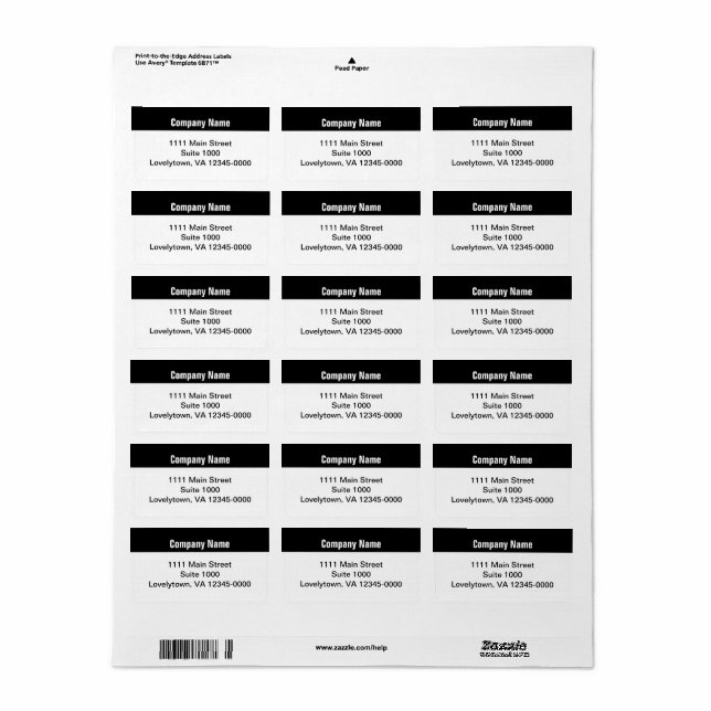 Business Black and White Corporate Returadress Adressetikett (Helt Ark)