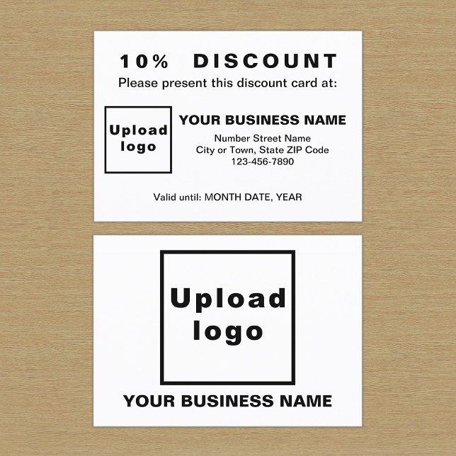 Business Black and White Design Rabattkort (Front and back sides of white discount card for your business. Attract more customers or clients.)