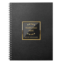 Business Black Faux Leather Logotyp Personlig Anteckningsbok