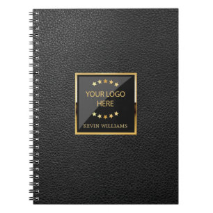 Business Black Faux Leather Logotyp Personlig Anteckningsbok