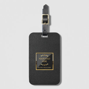 Business Black Faux Leather Logotyp Personlig Bagagebricka