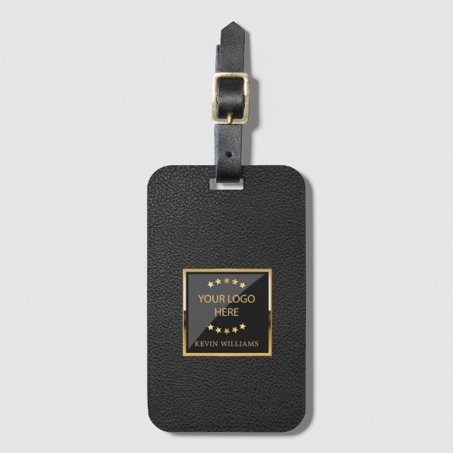Business Black Faux Leather Logotyp Personlig Bagagebricka (Framsida vertikal)