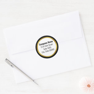 Business Black White & Guld Elegant Returadress Runt Klistermärke