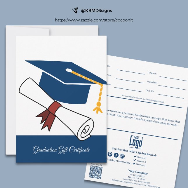Business Blue White Studenten Gift-certifikat (Business Blue White Graduation Gift Certificate)