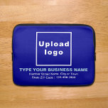 Business Brand Blue Laptop sleeve<br><div class="desc">Anpassade laptop sleeve att du användor att bygga medvetenheten om varumärket namn. Innehåll är din logotyp, ditt företag eller ditt företag namn, adress och ditt mobila nummer. Design är ljusblå och vit text på blå bakgrund. Kontrollera utseendet när du har laddat upp logotyp och skrivit in text. Om utseendet passar...</div>
