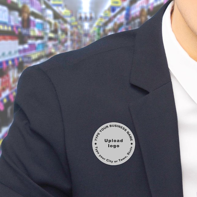 Business Brand Grått Round Shape Namn bricka Namnbricka (Build brand name awareness. Your business brand on gray round name tag.)