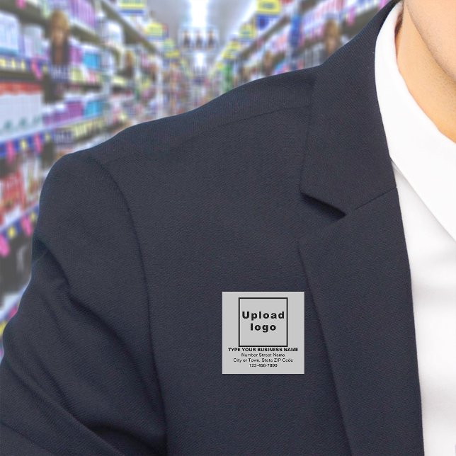 Business Brand Grått Square Namn bricka Namnbricka (Build brand name awareness. Your business brand on gray square name tag.)