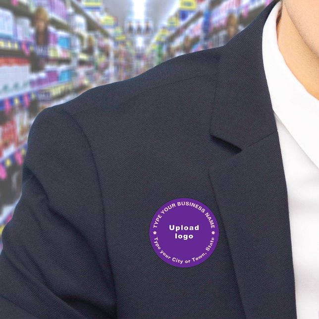 Business Brand Lila Round Shape Namn bricka Namnbricka (Build brand name awareness. Your business brand on purple round name tag.)