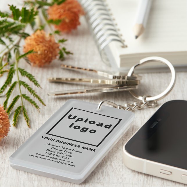 Business Brand on Grått Rectangle Acrylic Keychain (Högra Framsidan)