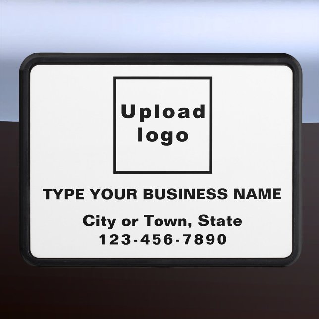 Business Brand on White Plastic Hitch Cover Dragkroksskydd (Advertise your business while on the road. White business branding on plastic hitch cover.)