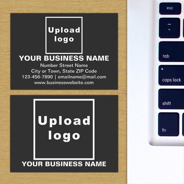 Business Brand på Small Black Rectangle Card Visitkort (The front and back of the black business card with your brand)