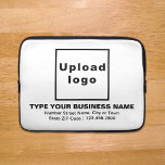 Business Brand White Laptop sleeve<br><div class="desc">Anpassade laptop sleeve att du användor att bygga medvetenheten om varumärket namn. Innehåll är din logotyp, ditt företag eller ditt företag namn, adress och ditt mobila nummer. Design är svart text på vit bakgrund. Kontrollera utseendet när du har laddat upp logotyp och skrivit in text. Om utseendet passar dig kan...</div>