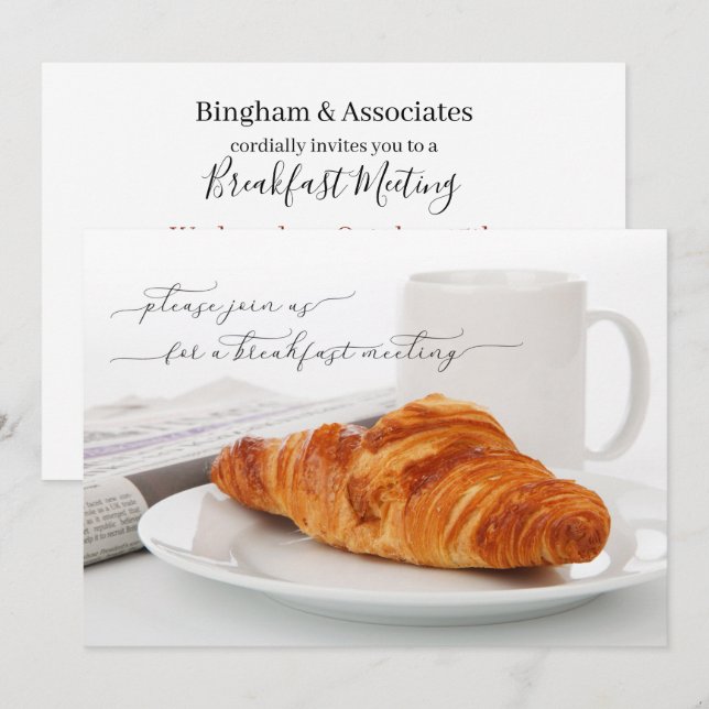 Business Breakfast Meeting-kaffe och Croissant Inbjudningar (Fram/baksida)