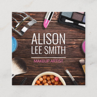 Business Ca för fantastisk Makeup Artist Wood Desk Fyrkantigt Visitkort