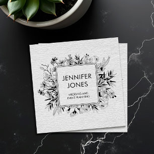 Business Ca för vintage Blommar Black and White Sq Fyrkantigt Visitkort