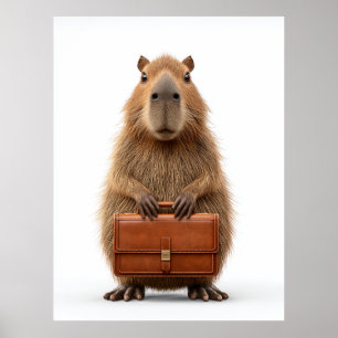 Business Capybara med portföljen Briefcase Poster
