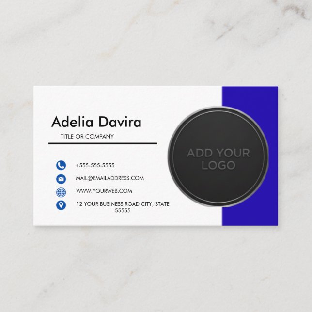 Business Card  Blue with Simple Logo and Text  Visitkort (Framsida)