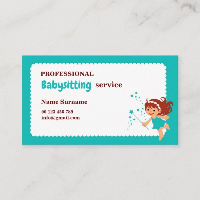 Business card for babysitter, childcare visitkort (Framsida)