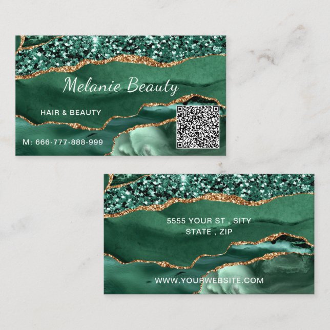 Business Card-mall för Emerald Grönt Guld QR-kod Visitkort (Fram/baksida)