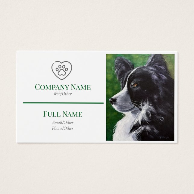 business card with a black and white dog visitkort (Framsidan)