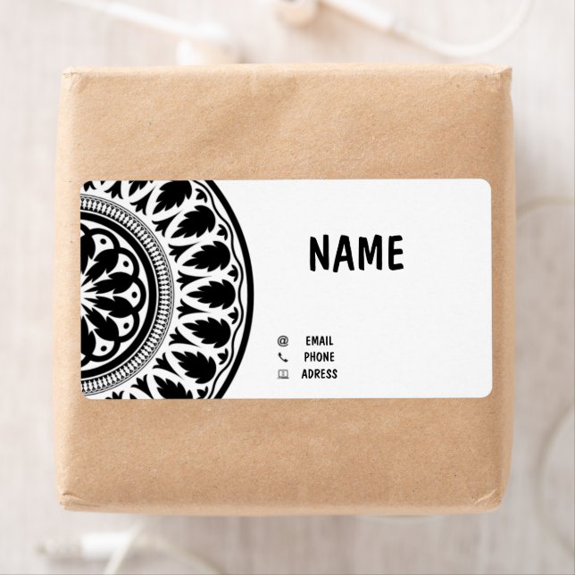 business card with black white ornaments fraktsedel (Insitu)