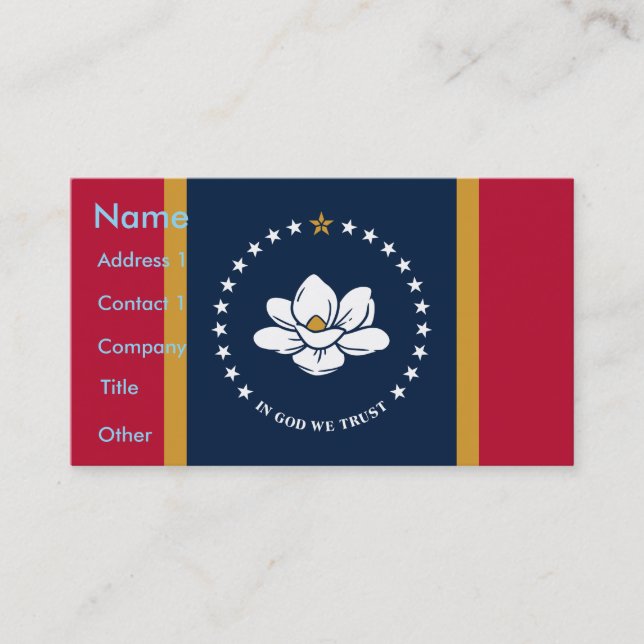 Business Card with Flag of Mississippi State, USA Visitkort (Framsida)