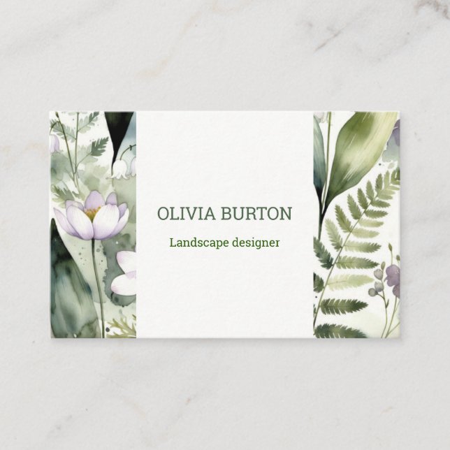 Business card with floral background and name visitkort (Framsida)