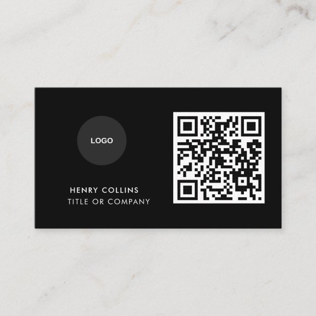 Business Card with QR Code | Black Modern Design Visitkort (Framsida)