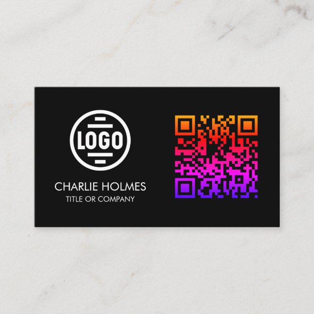 Business Card with QR Code | Black Modern Design Visitkort (Framsida)