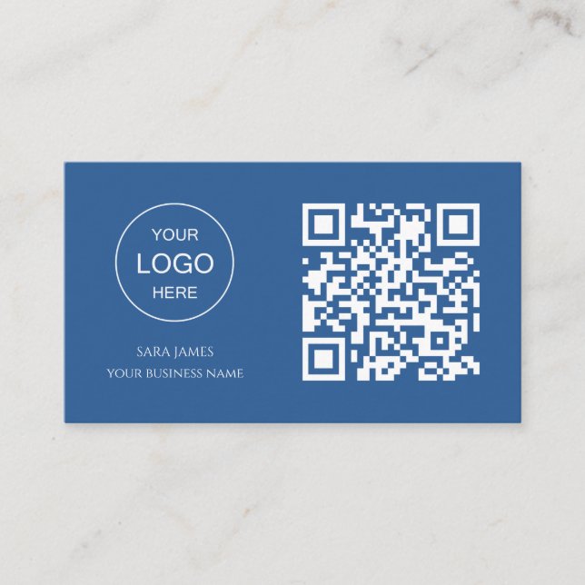Business Card with QR Code | Blue Modern Design Visitkort (Framsida)